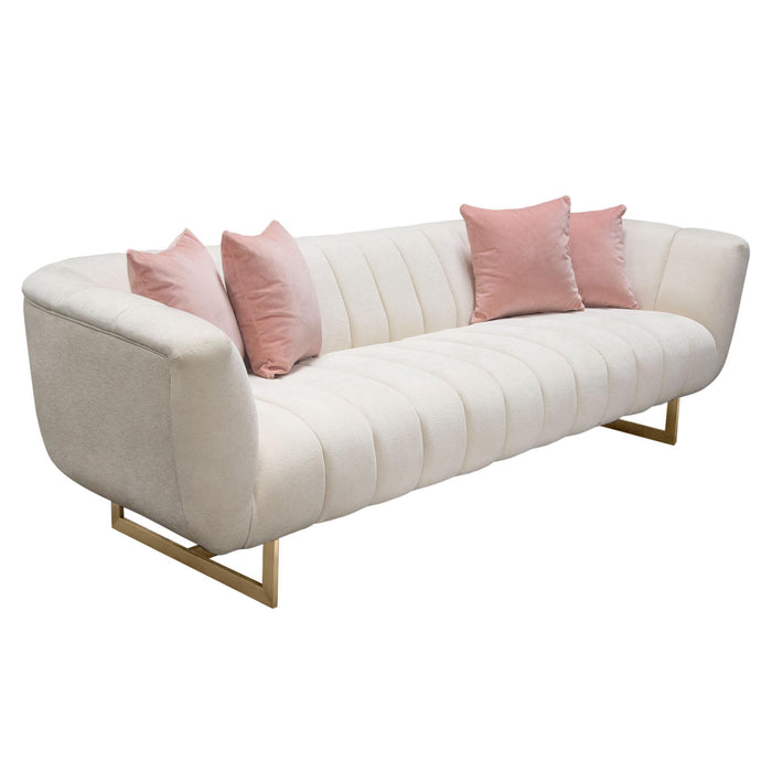 Venus Cream Fabric Sofa w/ Contrasting Pillows & Gold Finished Metal Base by Diamond Sofa