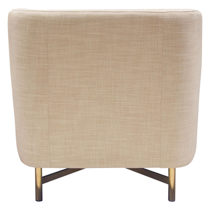 Croft Fabric Chair in Sand Linen Fabric w/ Accent Pillow and Gold Metal Criss-Cross Frame by Diamond Sofa