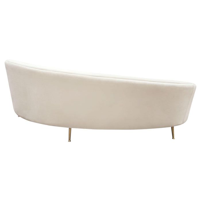 Celine Curved Sofa with Contoured Back in Light Cream Velvet and Gold Metal Legs by Diamond Sofa