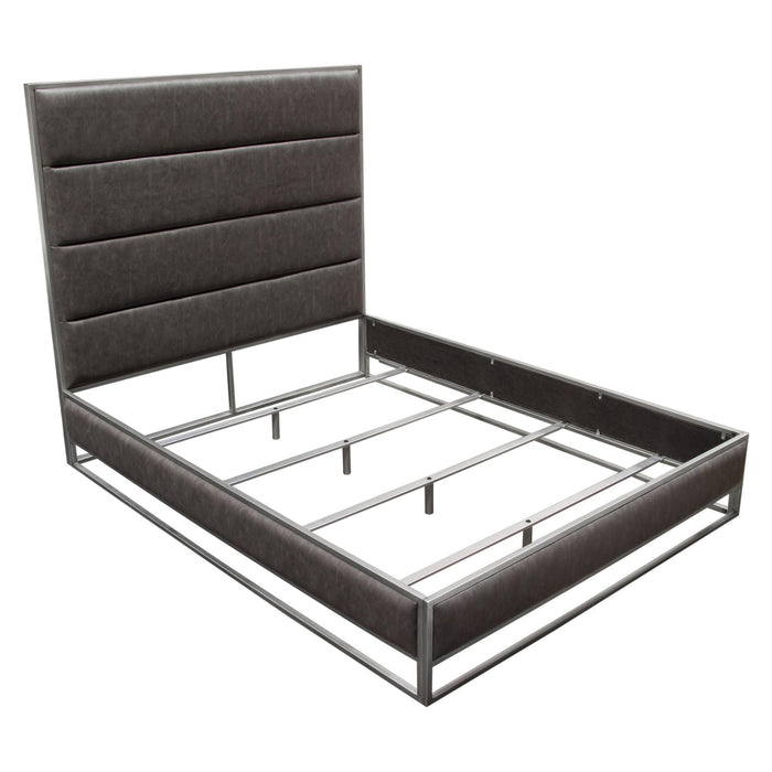 Empire Queen Bed in Weathered Grey PU with Hand brushed Silver Metal Frame by Diamond Sofa