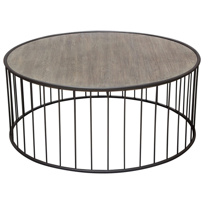 Gibson 38" Round Cocktail Table with Grey Oak Finished Top and Metal Base by Diamond Sofa