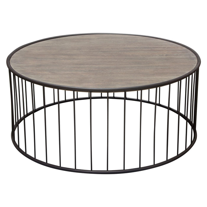 Gibson 38" Round Cocktail Table with Grey Oak Finished Top and Metal Base by Diamond Sofa image