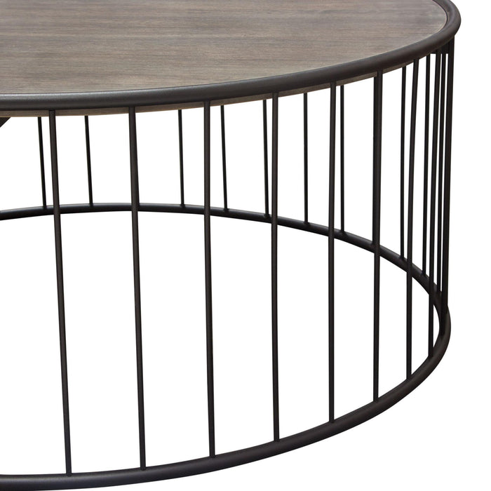 Gibson 38" Round Cocktail Table with Grey Oak Finished Top and Metal Base by Diamond Sofa