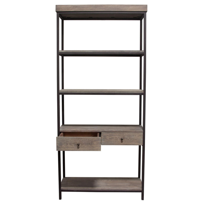 Sequoia 87" 2-Drawered Shelf Unit in Grey Oak Finish with Iron Frame by Diamond Sofa