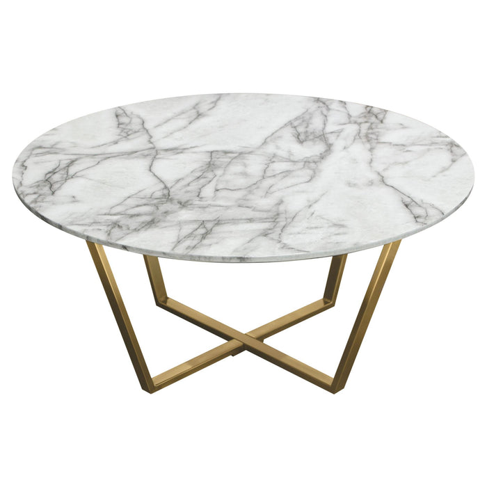 Vida 35" Round Cocktail Table w/ Faux Marble Top and Brushed Gold Metal Frame by Diamond Sofa