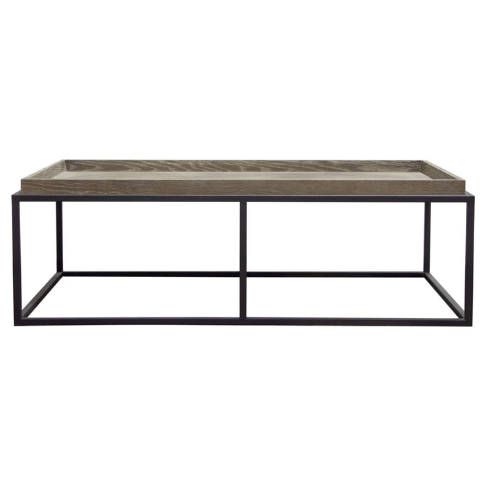 Lex Rectangle Cocktail Table in Rustic Oak Veneer Finish Top w/ Black Powder Coated Metal Base by Diamond Sofa