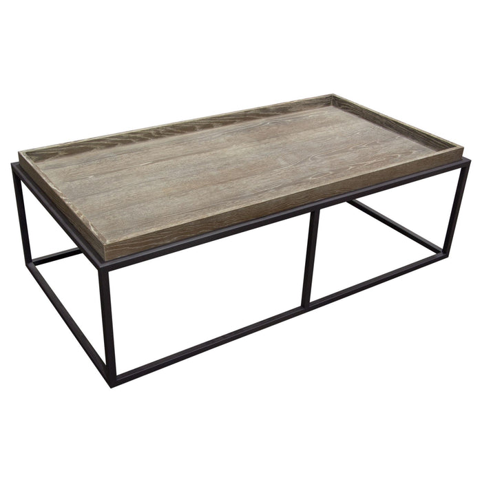 Lex Rectangle Cocktail Table in Rustic Oak Veneer Finish Top w/ Black Powder Coated Metal Base by Diamond Sofa