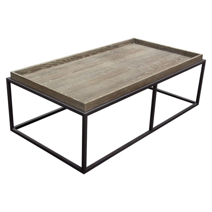 Lex Rectangle Cocktail Table in Rustic Oak Veneer Finish Top w/ Black Powder Coated Metal Base by Diamond Sofa