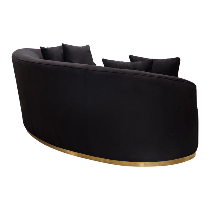 Raven Sofa in Black Suede Velvet w/ Brushed Gold Accent Trim by Diamond Sofa