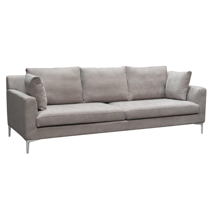 Seattle Loose Back Sofa in Grey Polyester Fabric w/ Polished Silver Metal Leg by Diamond Sofa