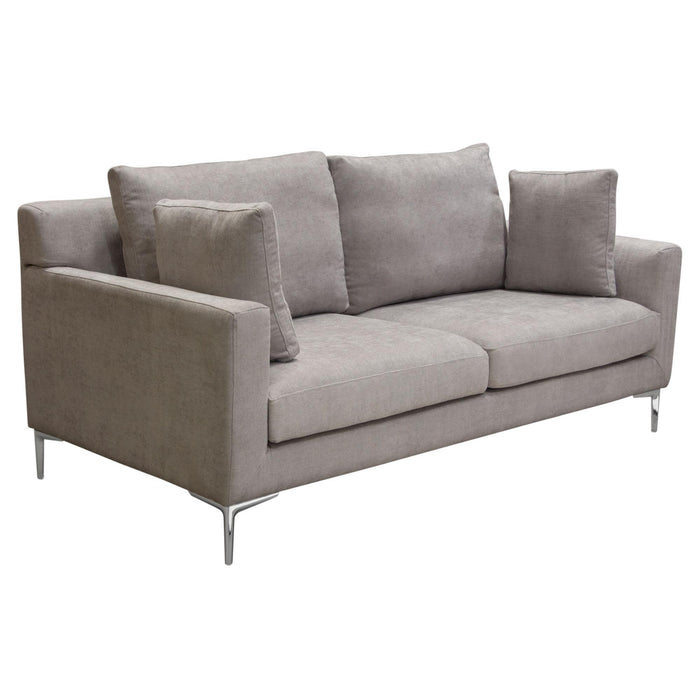 Seattle Loose Back Loveseat in Grey Polyester Fabric w/ Polished Silver Metal Leg by Diamond Sofa