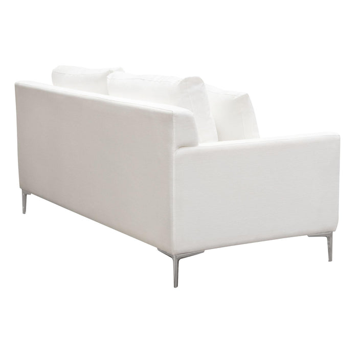 Seattle Loose Back Loveseat in White Linen w/ Polished Silver Metal Leg by Diamond Sofa