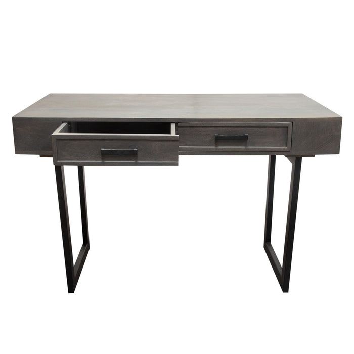 Hammond 2-Drawer Writing Desk in Solid Mango Wood Grey Finish & Black Iron Legs by Diamond Sofa