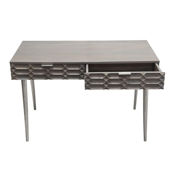 Petra Solid Mango Wood 2-Drawer Writing Desk in Smoke Grey Finish w/ Nickel Legs by Diamond Sofa