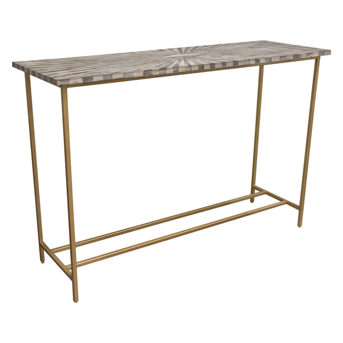 Prisma Console Table w/ Dyed Bone Inlay Sunburst Top & Brass Legs by Diamond Sofa