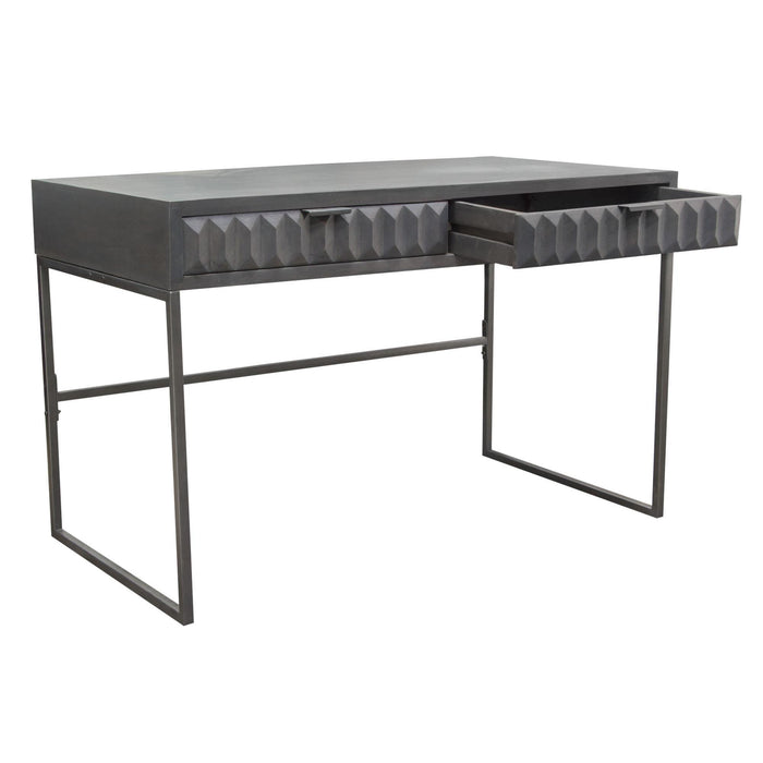 Spectrum 2-Drawer Solid Mango Wood Desk in Smoke Grey Finish w/ Gun Metal Finished Legs by Diamond Sofa