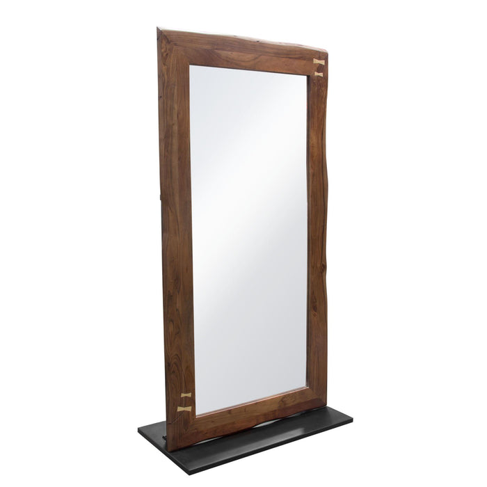 Vista Solid Acacia Wood Mirror w/ Live Edge in Walnut Finish w/ Gold Inlay & Black Self-Supporting Stand by Diamond Sofa