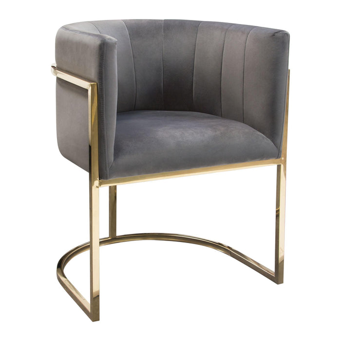 Pandora Dining Chair in Grey Velvet with Polished Gold Frame by Diamond Sofa