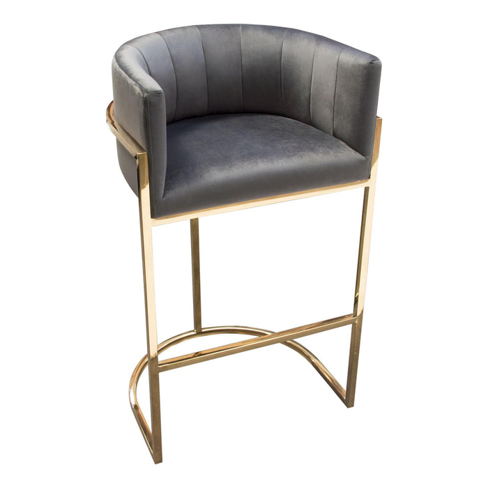 Pandora Bar Height Chair in Grey Velvet with Polished Gold Frame by Diamond Sofa