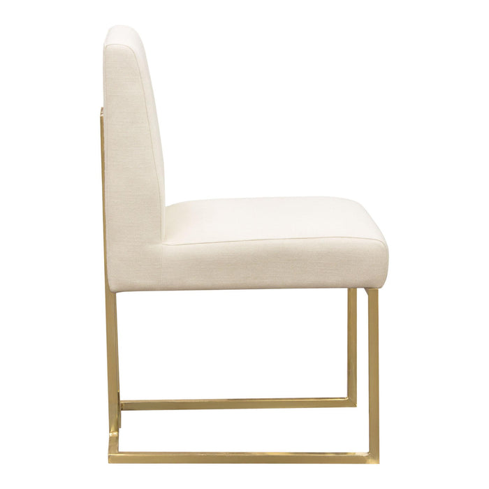 Set of (2) Skyline Dining Chairs in Cream Fabric w/ Polished Gold Metal Frame by Diamond Sofa