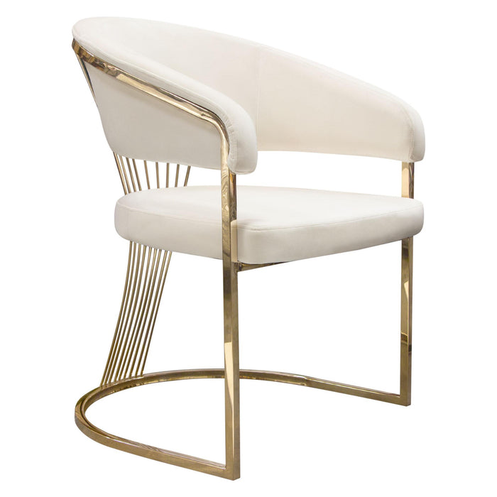 Solstice Dining Chair in Cream Velvet w/ Polished Gold Metal Frame by Diamond Sofa