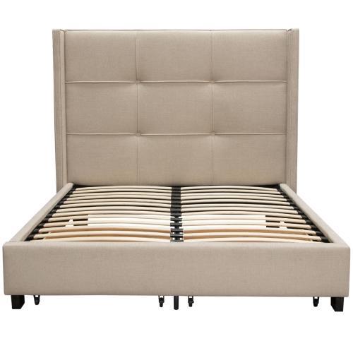 Beverly Eastern King Bed with Integrated Footboard Storage Unit & Accent Wings in Sand Fabric By Diamond Sofa image