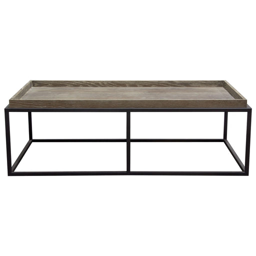 Lex Rectangle Cocktail Table in Rustic Oak Veneer Finish Top w/ Black Powder Coated Metal Base by Diamond Sofa image