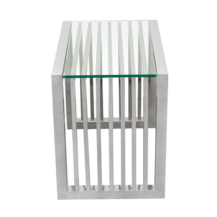 SOHO Rectangular Stainless Steel End Table w/ Clear, Tempered Glass Top by Diamond Sofa - Home And Beyond