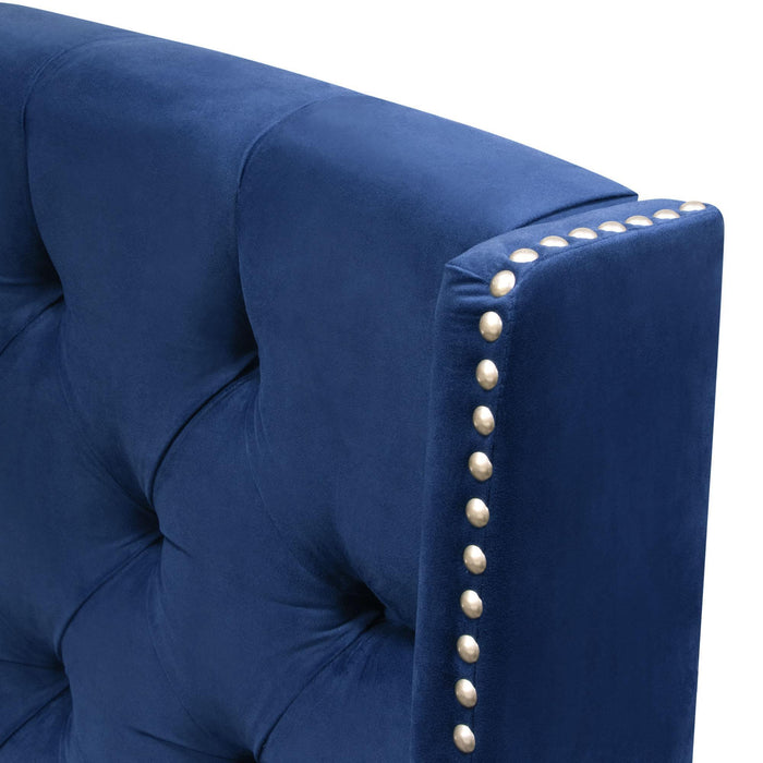 Majestic Eastern King Tufted Bed in Royal Navy Velvet with Nail Head Wing Accents by Diamond Sofa