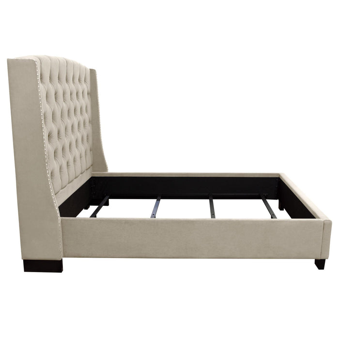 Majestic Queen Tufted Bed in Tan Velvet with Nail Head Wing Accents by Diamond Sofa - Home And Beyond