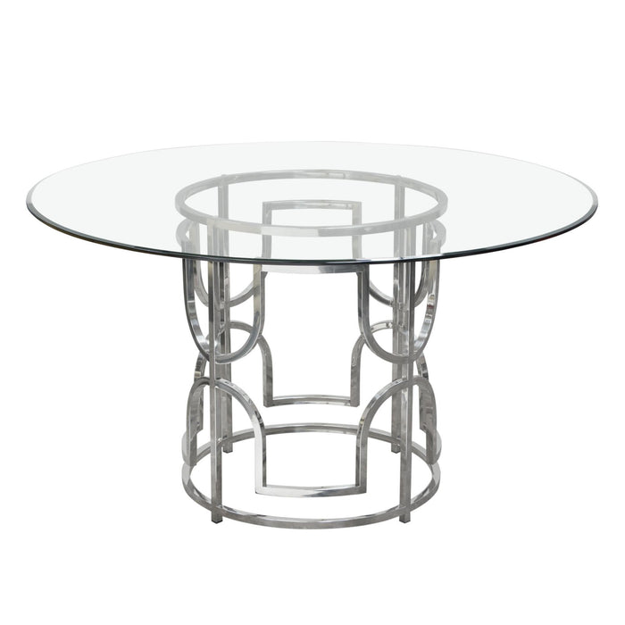 Avalon 54" Round Glass Top Dining Table with Round Stainless Steel Base by Diamond Sofa - Home And Beyond