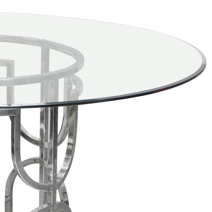 Avalon 54" Round Glass Top Dining Table with Round Stainless Steel Base by Diamond Sofa - Home And Beyond
