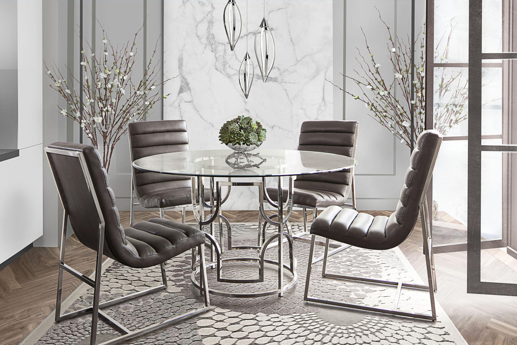 Avalon 54" Round Glass Top Dining Table with Round Stainless Steel Base by Diamond Sofa - Home And Beyond