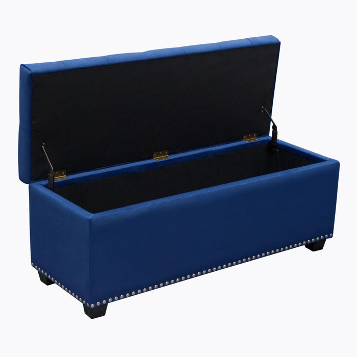 Majestic Tufted Velvet Lift-Top Storage Trunk w/ Nail Head Accent by Diamond Sofa - Royal Blue Velvet