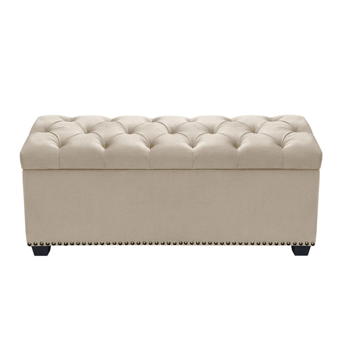 Majestic Tufted Velvet Lift-Top Storage Trunk w/ Nail Head Accent by Diamond Sofa - Tan Velvet image