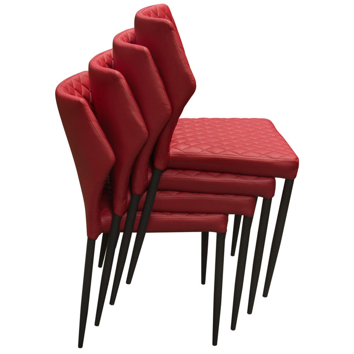 Milo 4-Pack Dining Chairs in Red Diamond Tufted Leatherette with Black Powder Coat Legs by Diamond Sofa