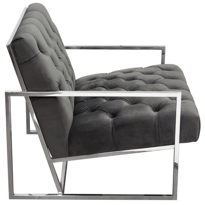 Luxe Accent Chair in Dusk Grey Tufted Velvet Fabric with Polished Stainless Steel Frame by Diamond Sofa