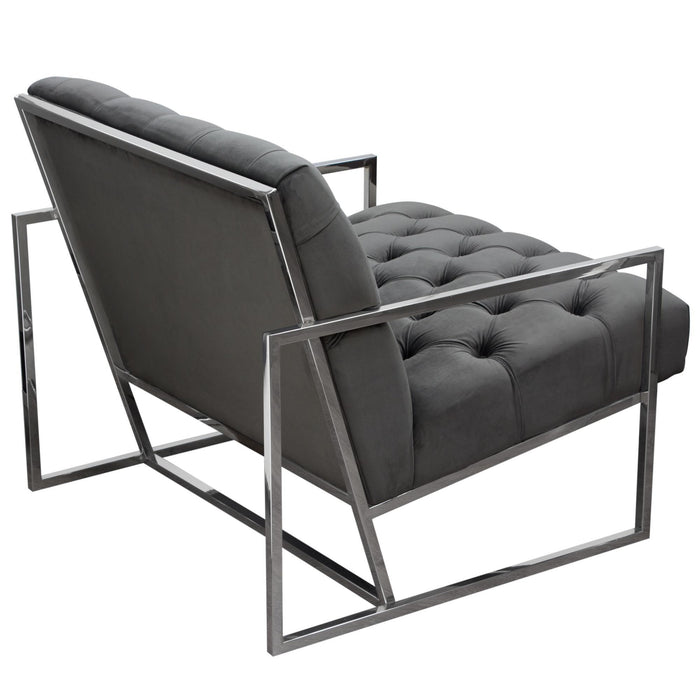 Luxe Accent Chair in Dusk Grey Tufted Velvet Fabric with Polished Stainless Steel Frame by Diamond Sofa