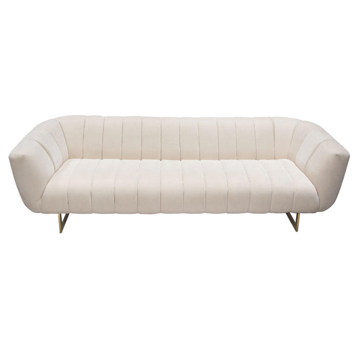 Venus Cream Fabric Sofa w/ Contrasting Pillows & Gold Finished Metal Base by Diamond Sofa