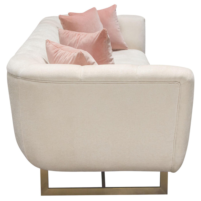 Venus Cream Fabric Sofa w/ Contrasting Pillows & Gold Finished Metal Base by Diamond Sofa