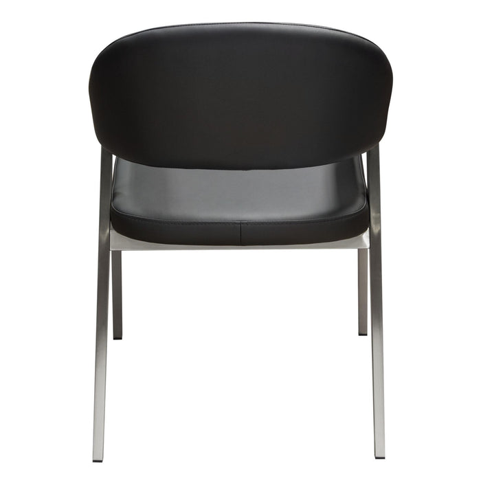 Adele Set of Two Dining/Accent Chairs in Black Leatherette w/ Brushed Stainless Steel Leg by Diamond Sofa