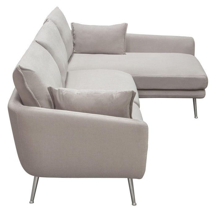 Vantage RF 2PC Sectional in Light Flax Fabric w/ Feather Down Seating & Brushed Metal Legs by Diamond Sofa