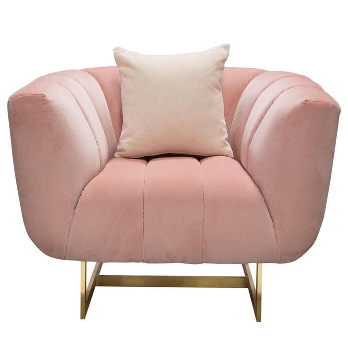 Venus Chair in Blush Pink Velvet w/ Contrasting Pillows & Gold Finished Metal Base by Diamond Sofa image