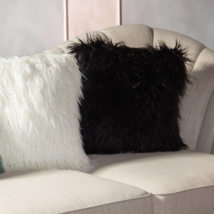 18" Square Accent Pillow by Diamond Sofa in Black Dual-Sided Faux Fur - Home And Beyond