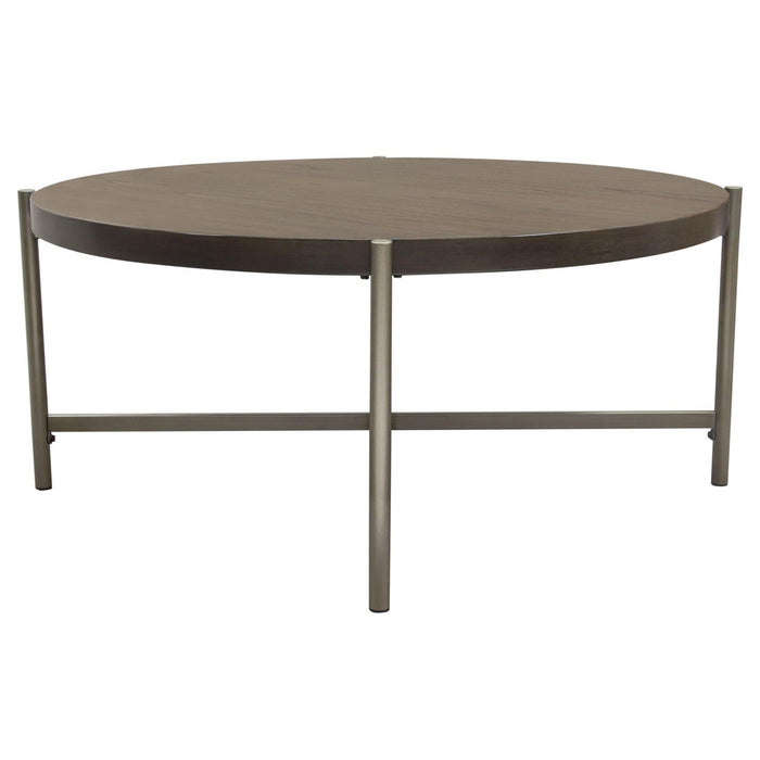 Atwood 40" Round Cocktail Table w/ Grey Oak Veneer Top & Brushed Silver Metal Base by Diamond Sofa