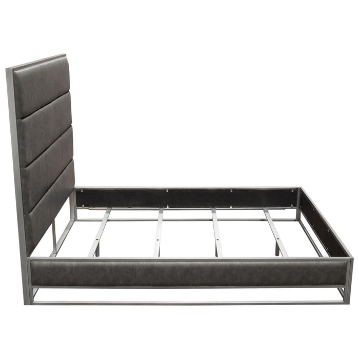 Empire Queen Bed in Weathered Grey PU with Hand brushed Silver Metal Frame by Diamond Sofa