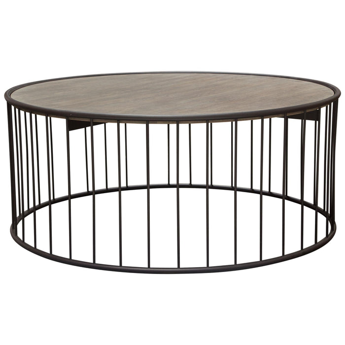 Gibson 38" Round Cocktail Table with Grey Oak Finished Top and Metal Base by Diamond Sofa