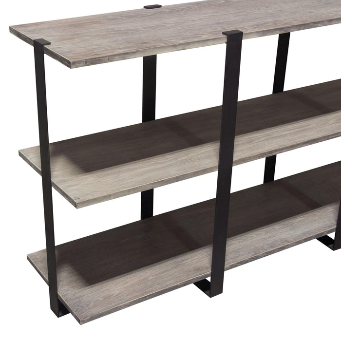 Sherman 59" 3-Tiered Shelf Unit in Grey Oak Finish with Iron Supports by Diamond Sofa