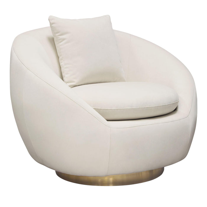 Celine Swivel Accent Chair in Light Cream Velvet w/ Brushed Gold Accent Band by Diamond Sofa