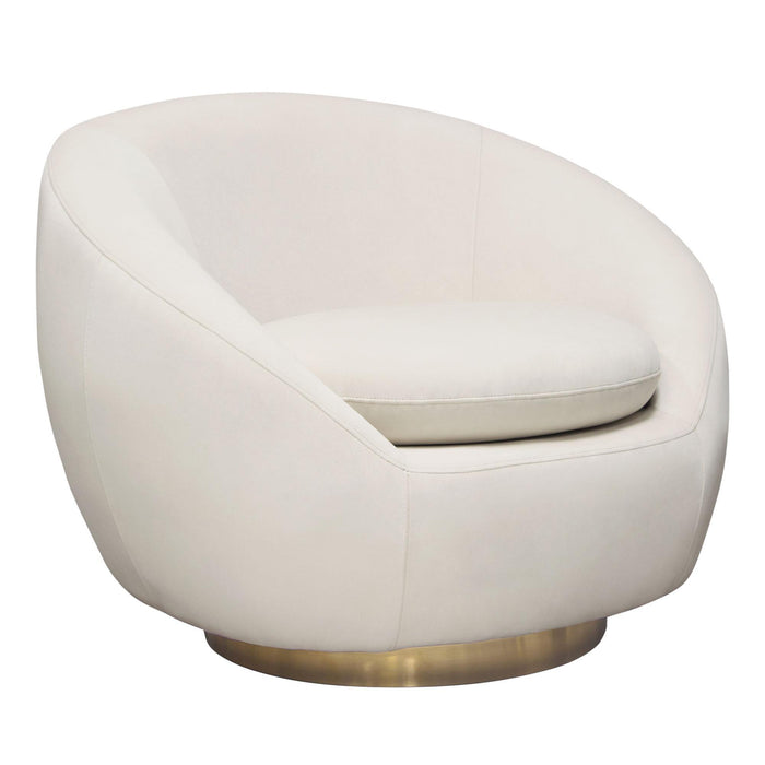 Celine Swivel Accent Chair in Light Cream Velvet w/ Brushed Gold Accent Band by Diamond Sofa